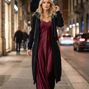 Felpa lunga Gioiello : cappottino Oversize nero con Ricami in Paillettes e Cristalli – Lusso Couture