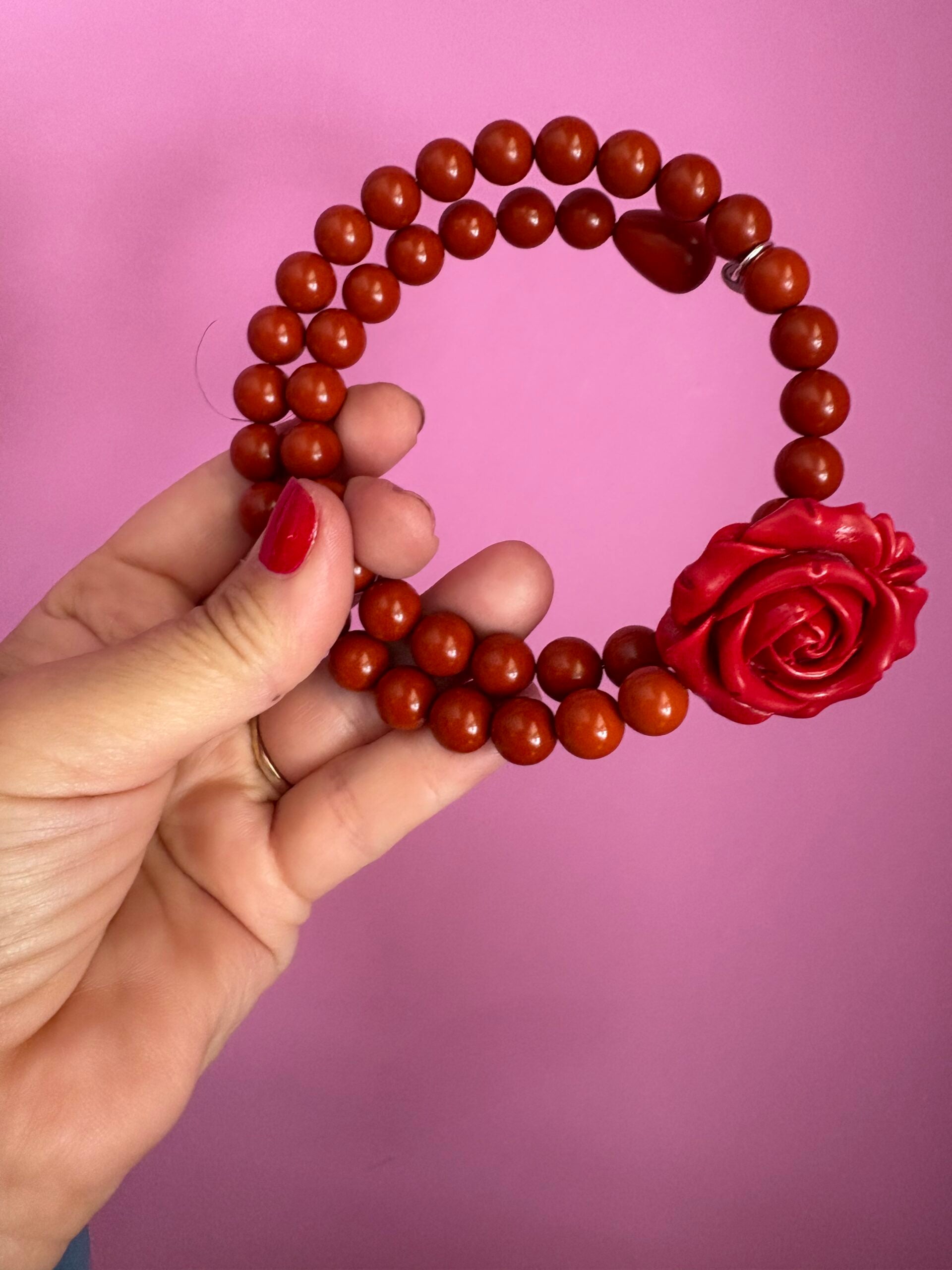 INCANTEVOLE -  MEDITERRANEA Chocker  contrarie’  1 giro corallo rosso con rosa
