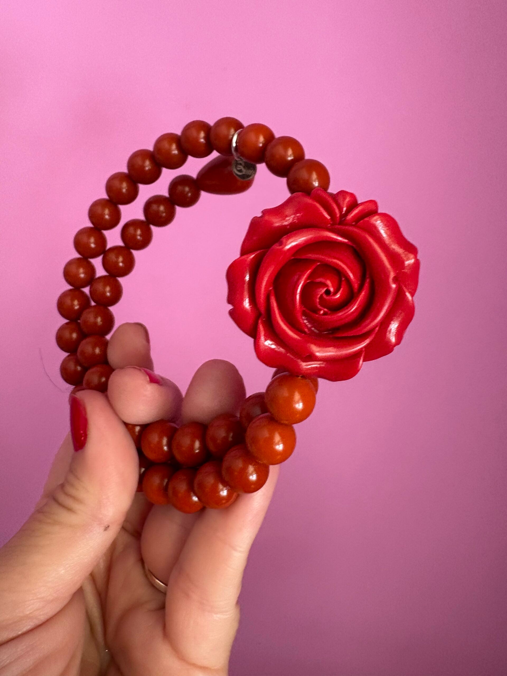 INCANTEVOLE -  MEDITERRANEA Chocker  contrarie’  1 giro corallo rosso con rosa