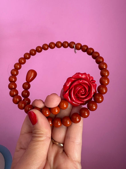 INCANTEVOLE -  MEDITERRANEA Chocker  contrarie’  1 giro corallo rosso con rosa