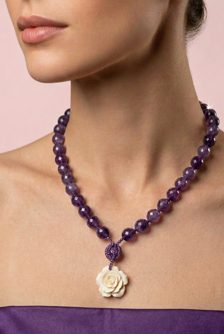 Collana Ametista & Rosa Haute Couture
