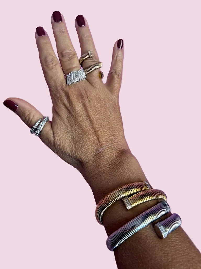 Bracciale Tubogas Flessibile Contrarié -  cm 1 acciaio con terminali in pavé di zirconi