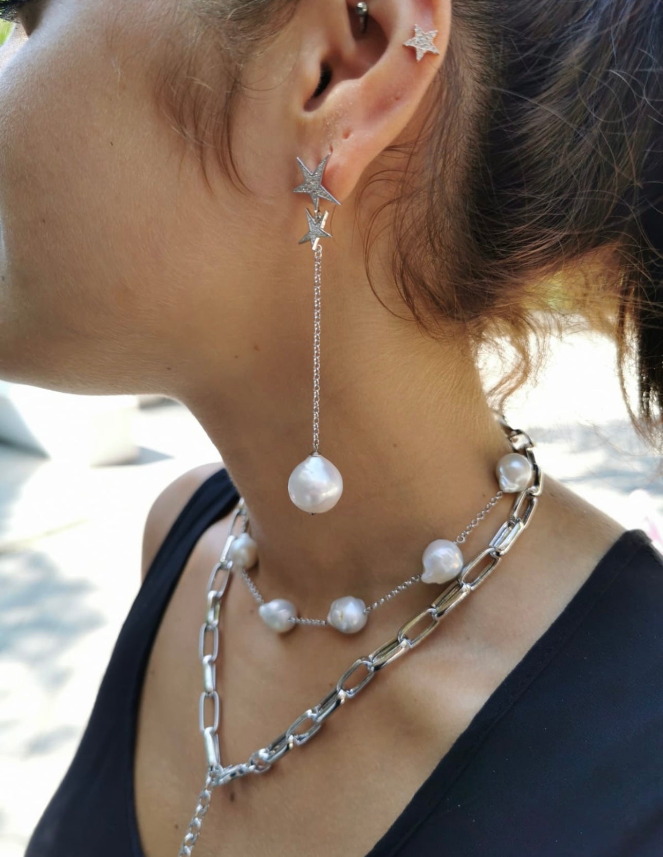 chocker - perle e catena  argento 925 rodio