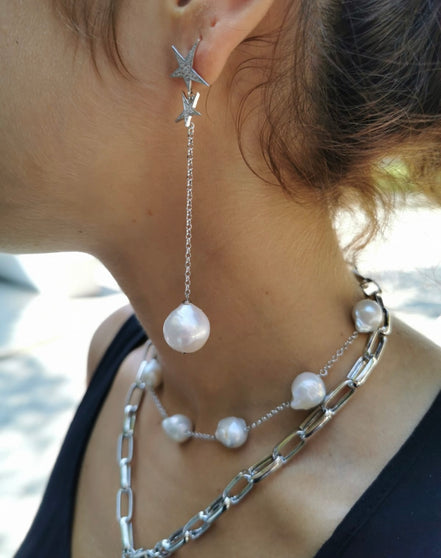 chocker - perle e catena  argento 925 rodio