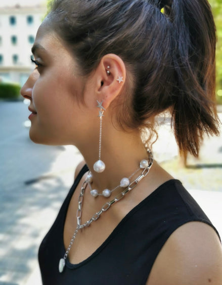 chocker - perle e catena  argento 925 rodio