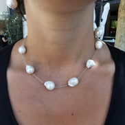 chocker - perle e catena  argento 925 rodio