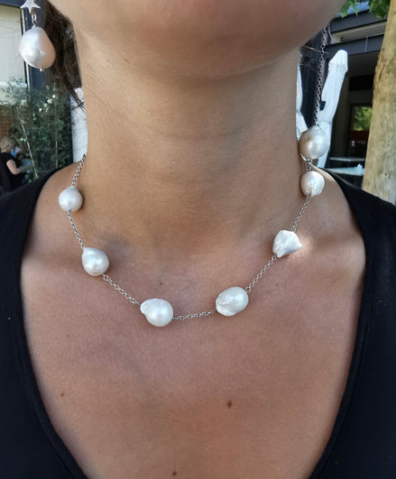 chocker - perle e catena  argento 925 rodio