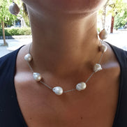 chocker - perle e catena  argento 925 rodio