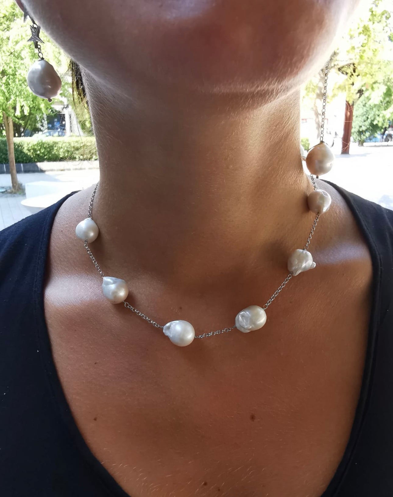 chocker - perle e catena  argento 925 rodio