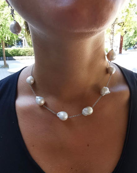 chocker - perle e catena  argento 925 rodio