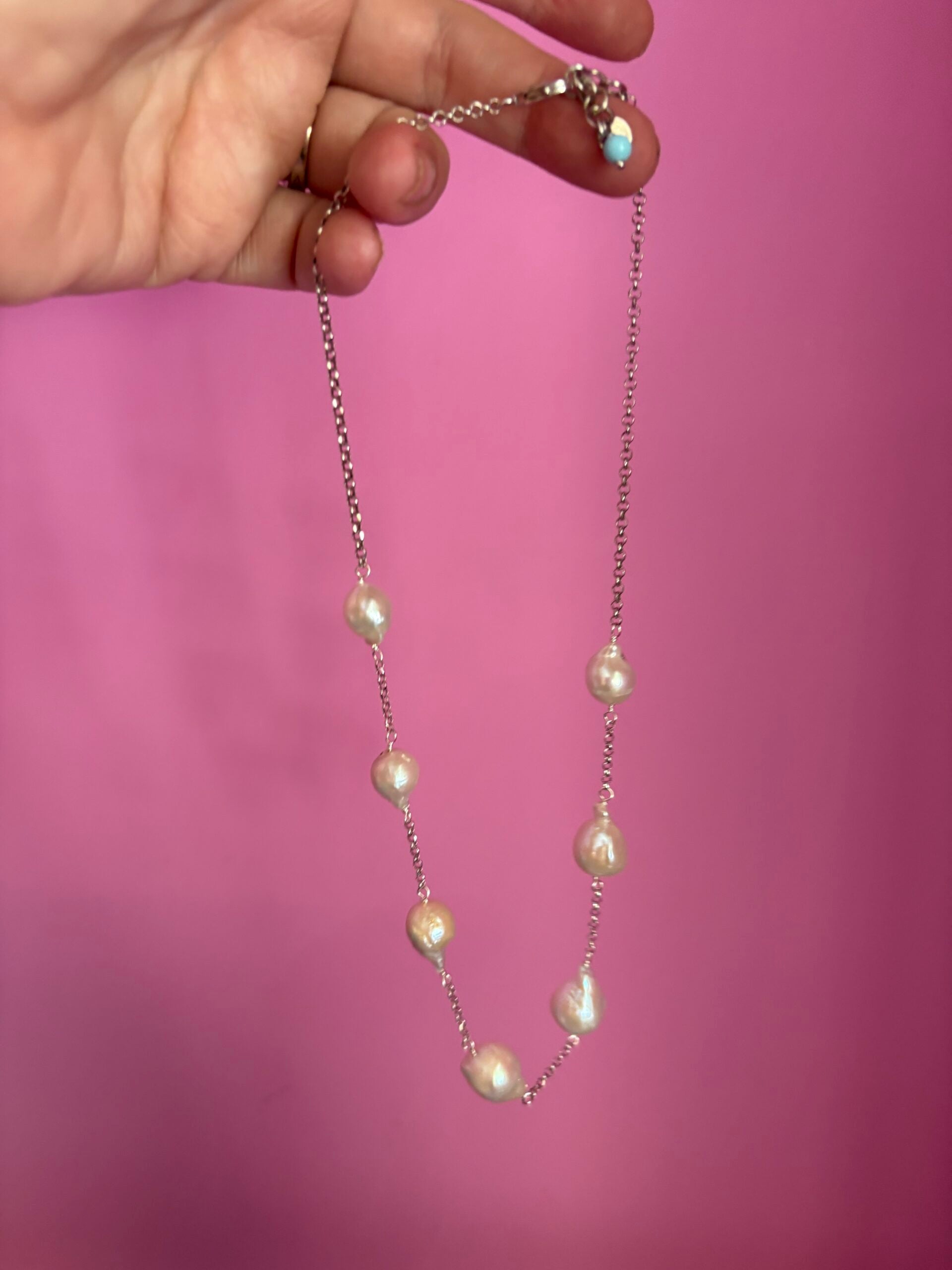 chocker - perle e catena  argento 925 rodio