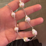 chocker - perle e catena  argento 925 rodio
