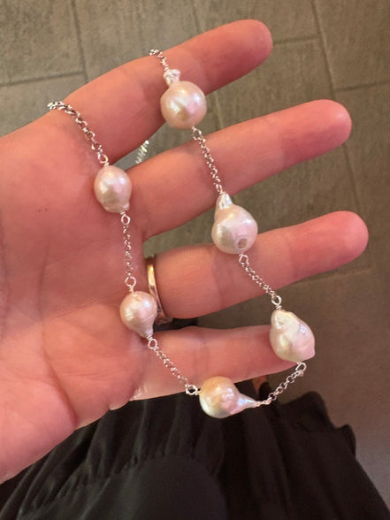 chocker - perle e catena  argento 925 rodio