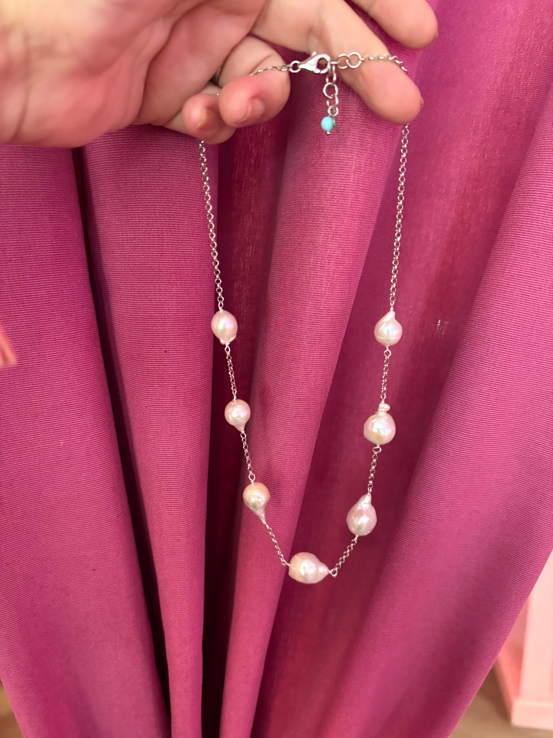 chocker - perle e catena  argento 925 rodio