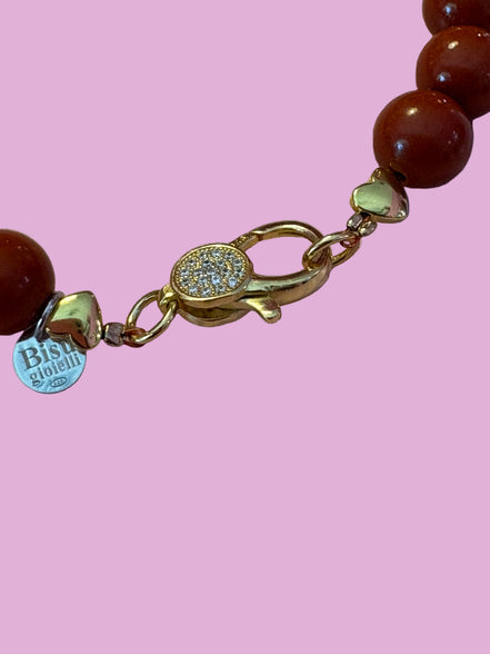 Collana MEDITERRANEA - Corallo rosso   mm 10 - chiusura gioiello argento 925 - cm 60 - pesce smalto rosso