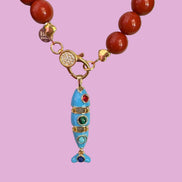 Collana MEDITERRANEA - Corallo rosso   mm 10 - chiusura gioiello argento 925 - cm 60