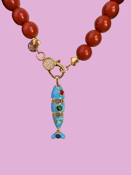 Collana MEDITERRANEA - Corallo rosso   mm 10 - chiusura gioiello argento 925 - cm 60