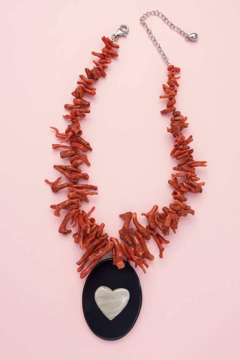Collezione Mediterranea - Collana di Corallo rosso naturale e cuore corno