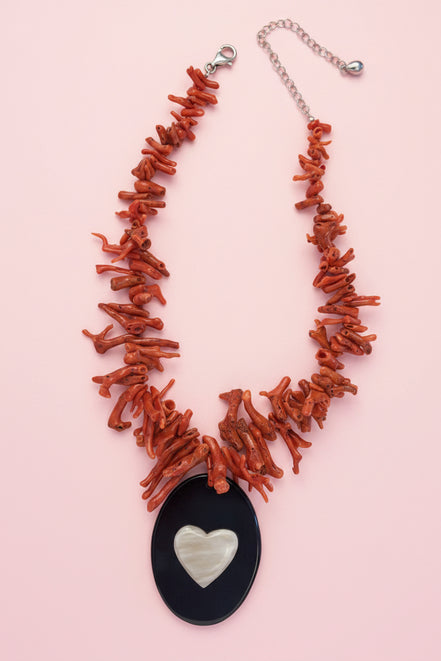 Collezione Mediterranea - Collana di Corallo rosso naturale e cuore corno