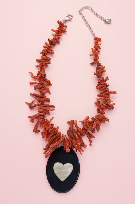 Collezione Mediterranea - Collana di Corallo rosso naturale e cuore corno