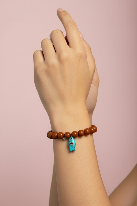 Bracciale Bisette - JAIPUR Medietrranea  corallo rosso  con charm pesciolino turchese