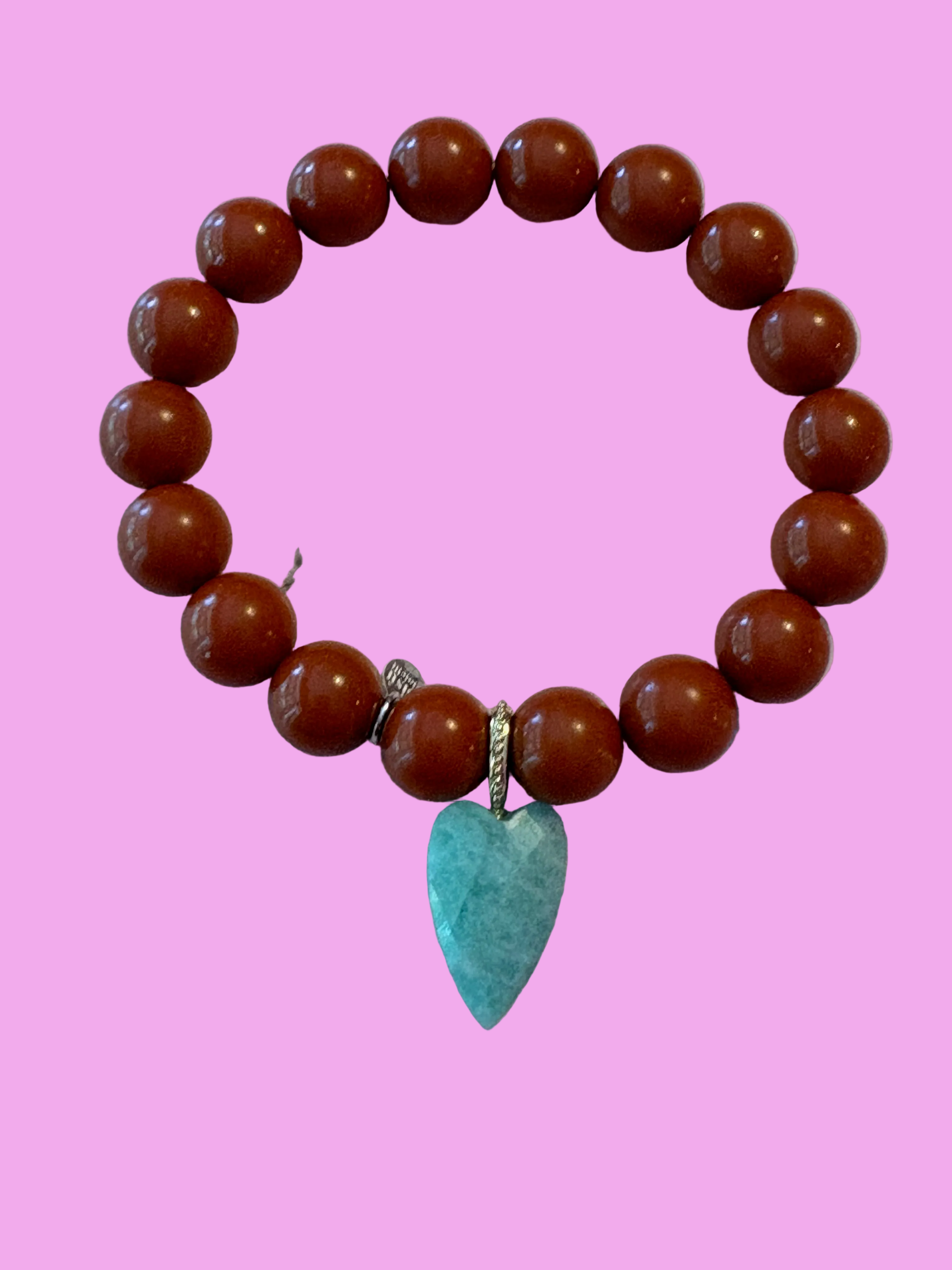 Bracciale Bisette - JAIPUR Medietrranea  corallo rosso  con charm cuore amazzonite