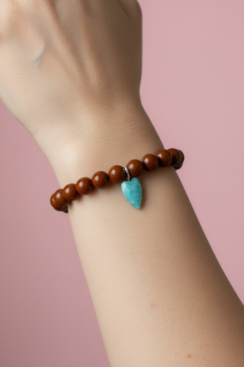 Bracciale Bisette - JAIPUR Medietrranea  corallo rosso  con charm cuore amazzonite