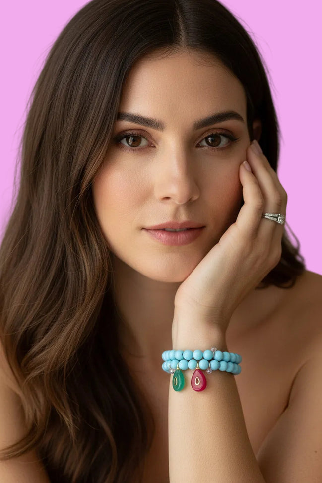 Bracciale Bisette - JAIPUR OCEANO turchese  con charm agata verde