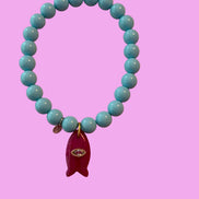 Bracciale Bisette - JAIPUR OCEANO turchese  con charm pesciolino agata fucsia