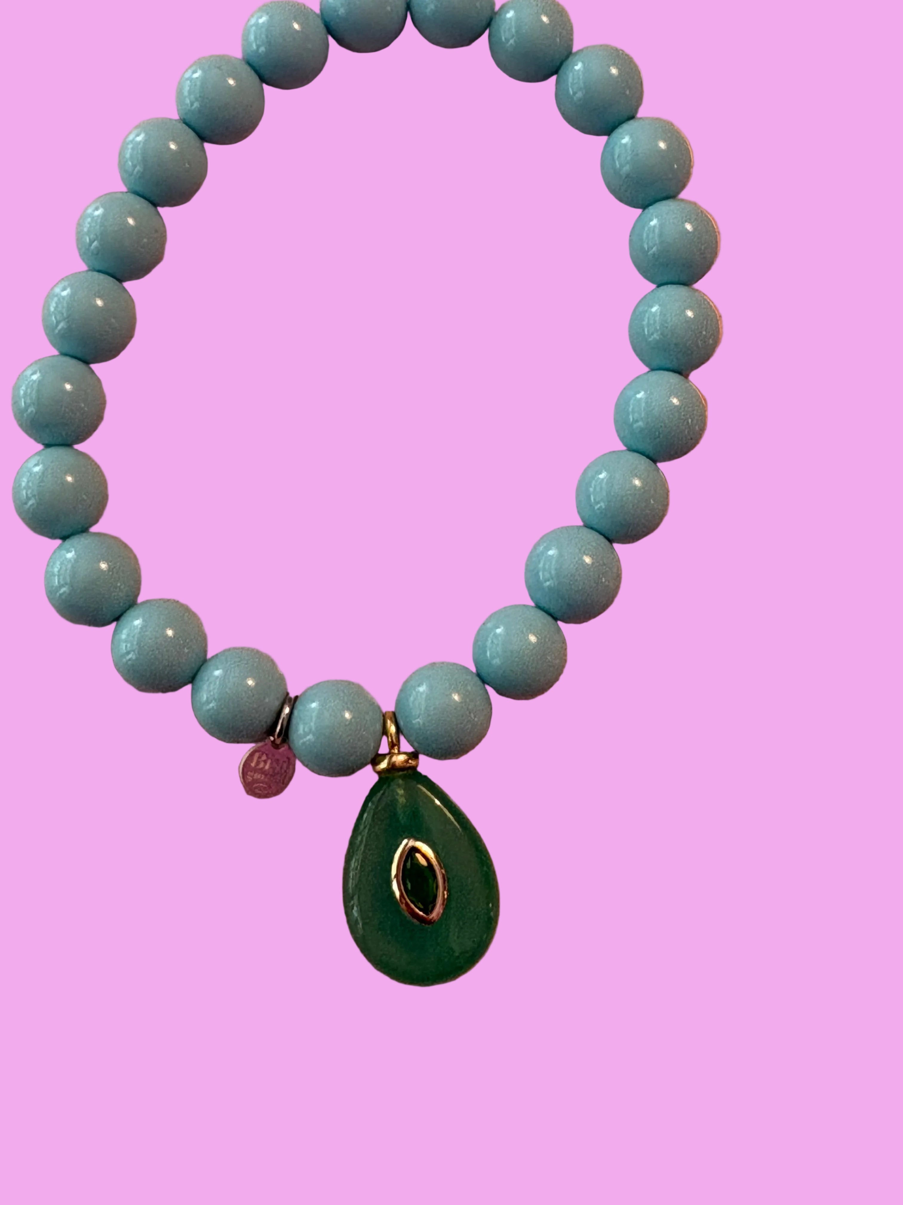 Bracciale Bisette - JAIPUR OCEANO turchese  con charm agata verde