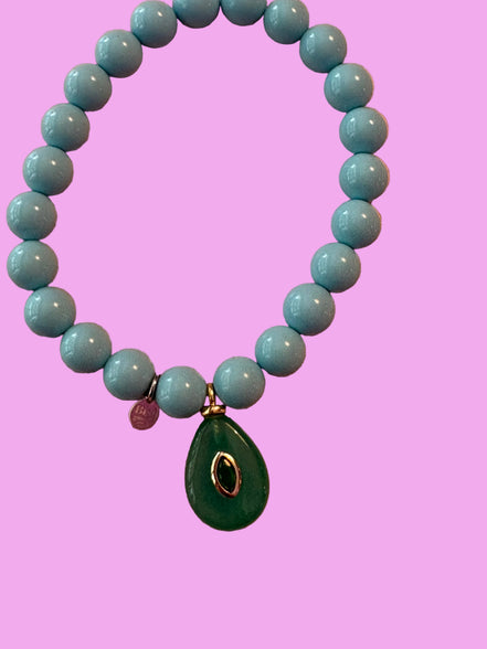 Bracciale Bisette - JAIPUR OCEANO turchese  con charm agata verde