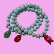 Bracciale Bisette - JAIPUR OCEANO turchese  con charm pesciolino agata fucsia
