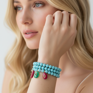 Bracciale Bisette - JAIPUR OCEANO turchese  con charm pesciolino agata fucsia