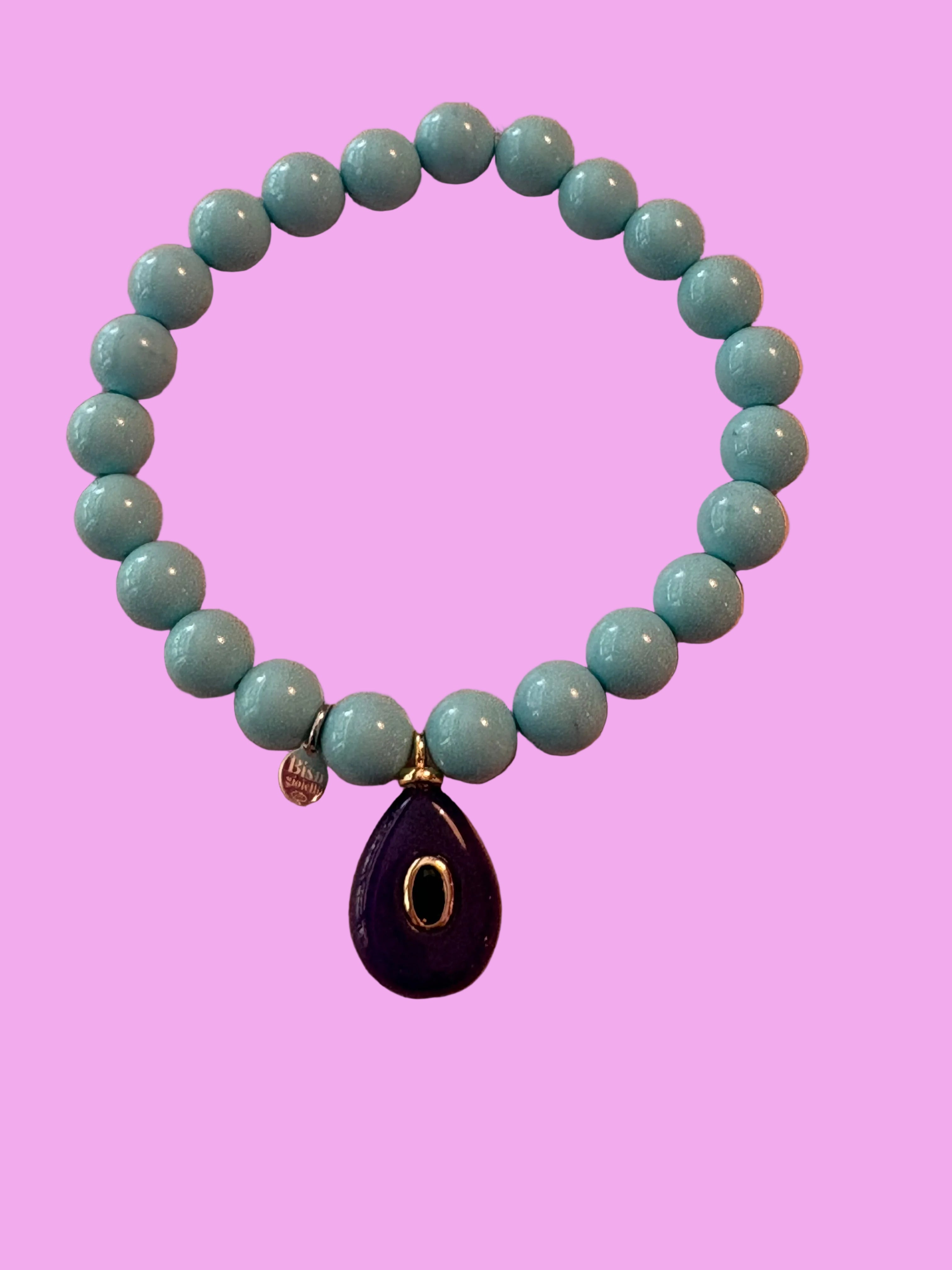 Bracciale Bisette - JAIPUR OCEANO turchese  con charm agata viola