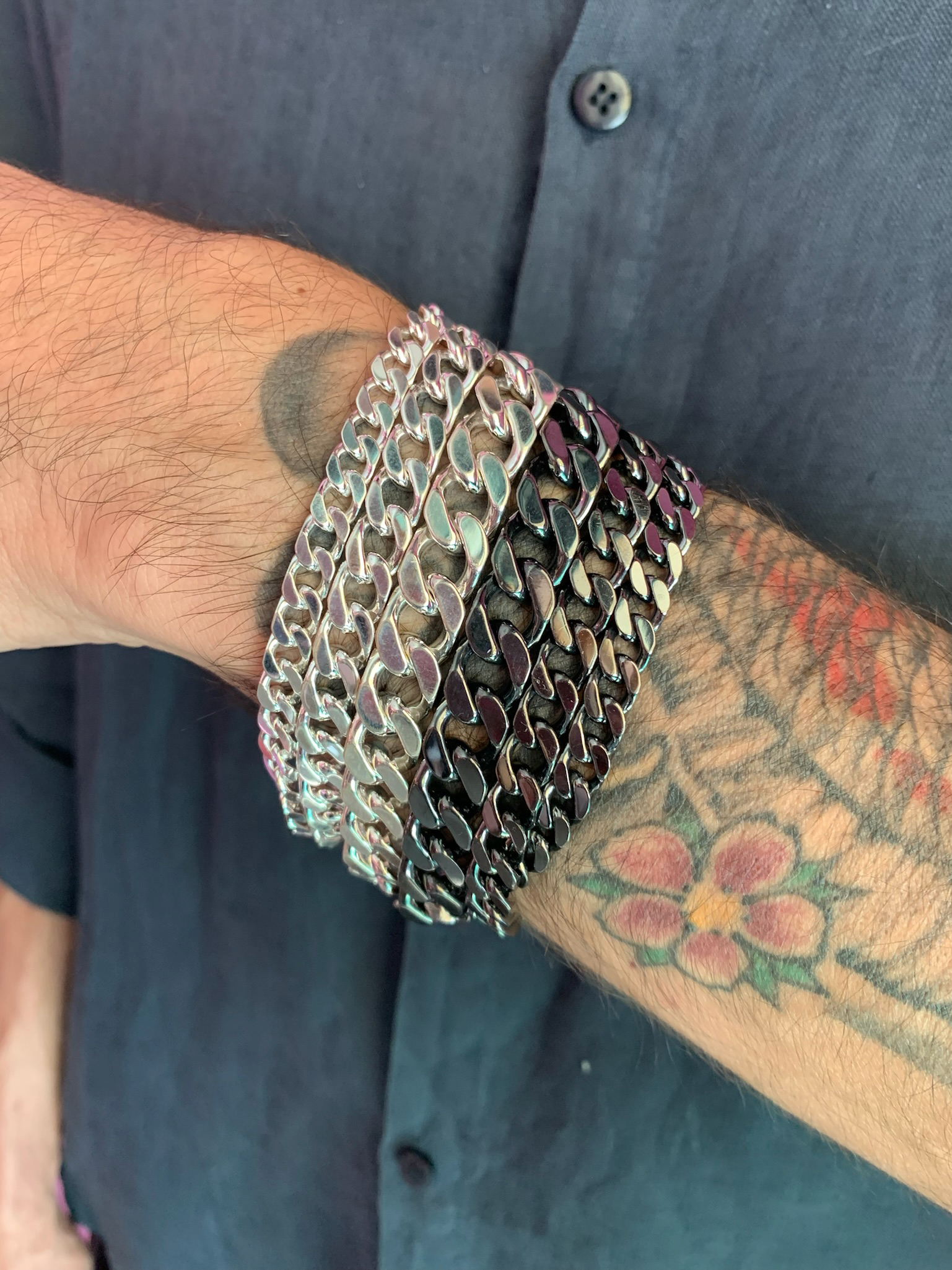 UOMO - bracciale grumette argento 925 naturale o rodio nero