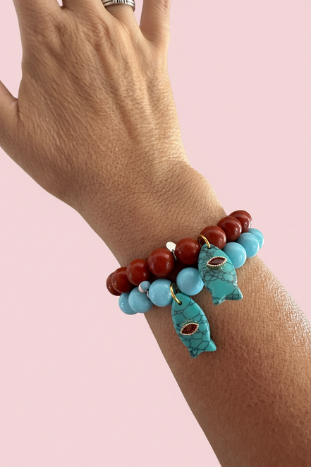 Bracciale Bisette - JAIPUR  OCEANO   turchese  con charm pesciolino turchese