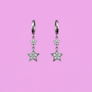 Orecchini Stelline Hoop Argento 925 rodiato con zirconi