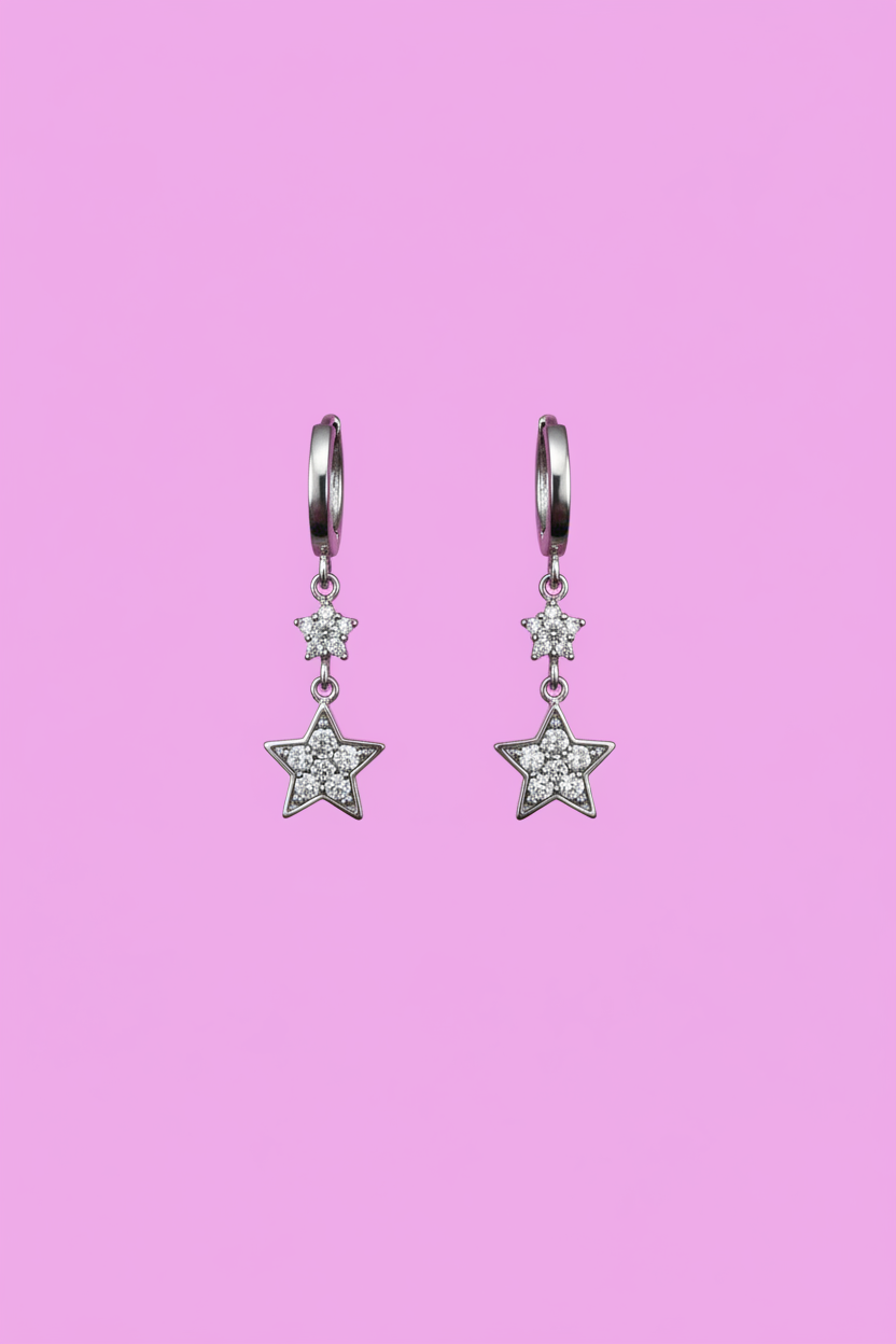 Orecchini Stelline Hoop Argento 925 rodiato con zirconi