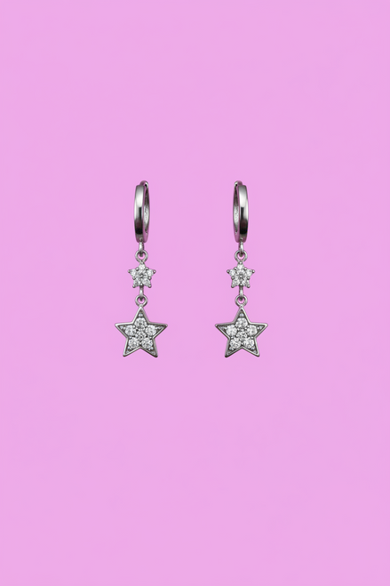 Orecchini Stelline Hoop Argento 925 rodiato con zirconi