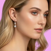 Orecchini Stelline Hoop Argento 925 rodiato con zirconi