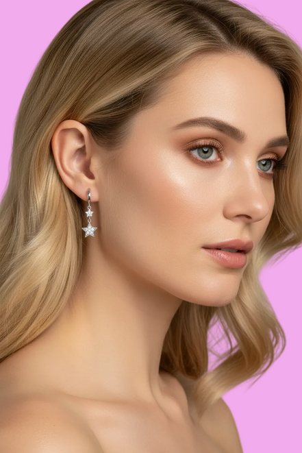 Orecchini Stelline Hoop Argento 925 rodiato con zirconi