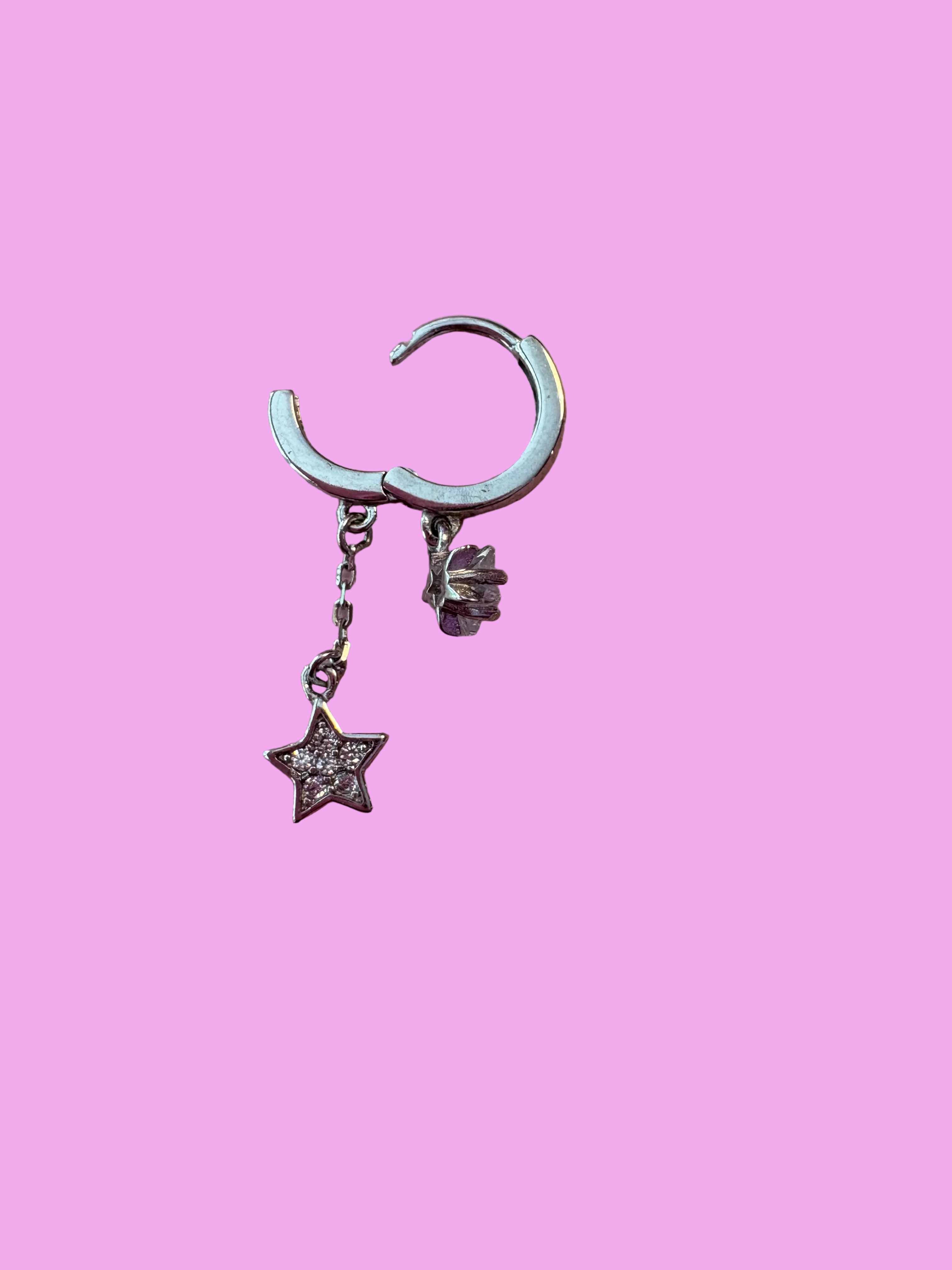 Orecchini Stelline Hoop Argento 925 rodiato con zirconi