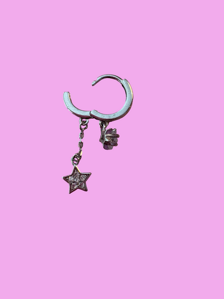 Orecchini Stelline Hoop Argento 925 rodiato con zirconi
