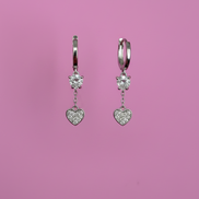 Orecchini CUORICINI Hoop Argento 925 rodiato con zirconi