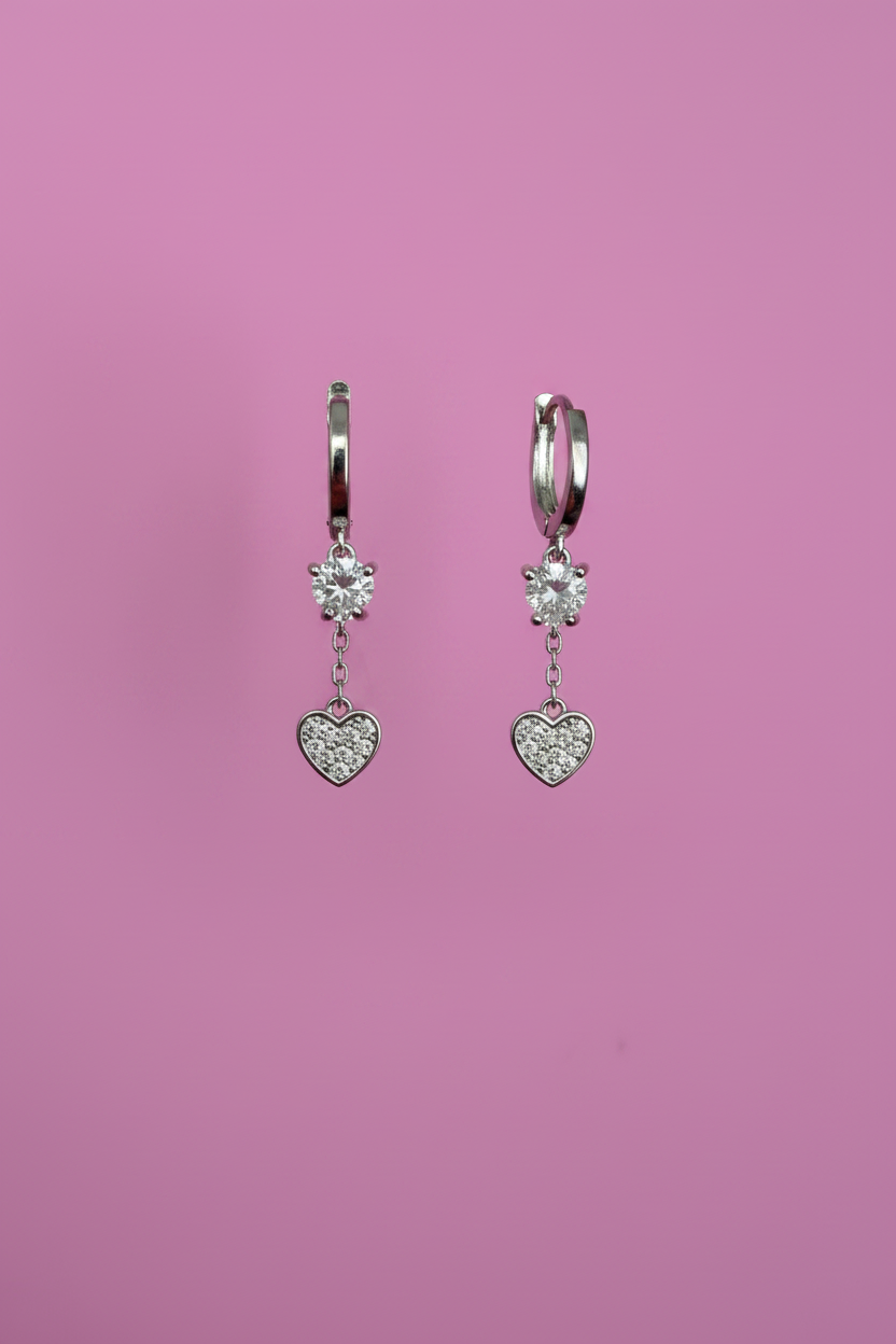 Orecchini CUORICINI Hoop Argento 925 rodiato con zirconi
