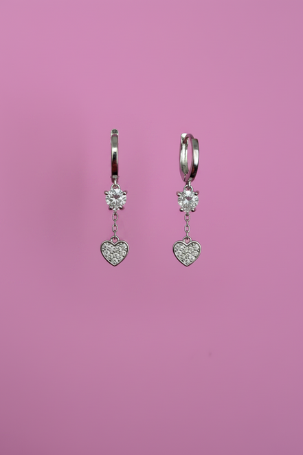 Orecchini CUORICINI Hoop Argento 925 rodiato con zirconi