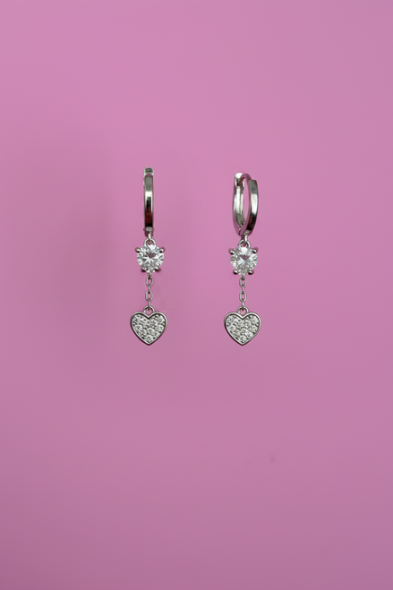 Orecchini CUORICINI Hoop Argento 925 rodiato con zirconi