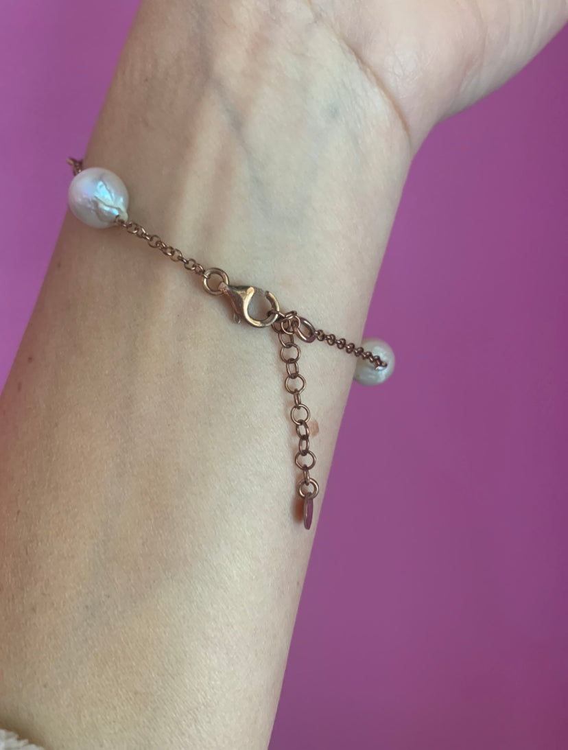 Bracciale AMORE argento 925 oro giallo con perle barocche