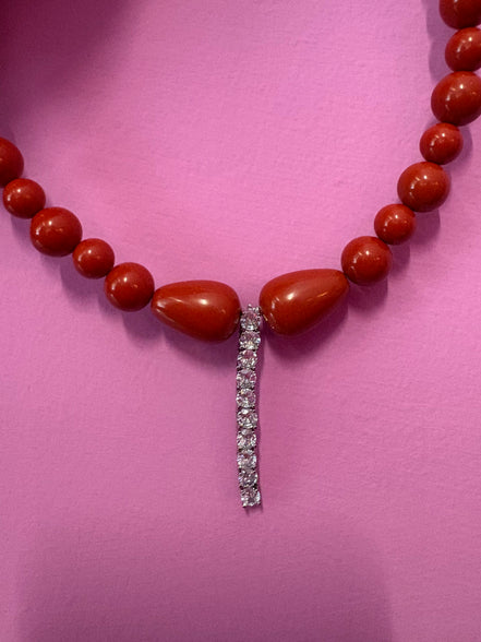 INCANTEVOLE -  MEDITERRANEA Chocker flessibile corallo rosso con tennis argento