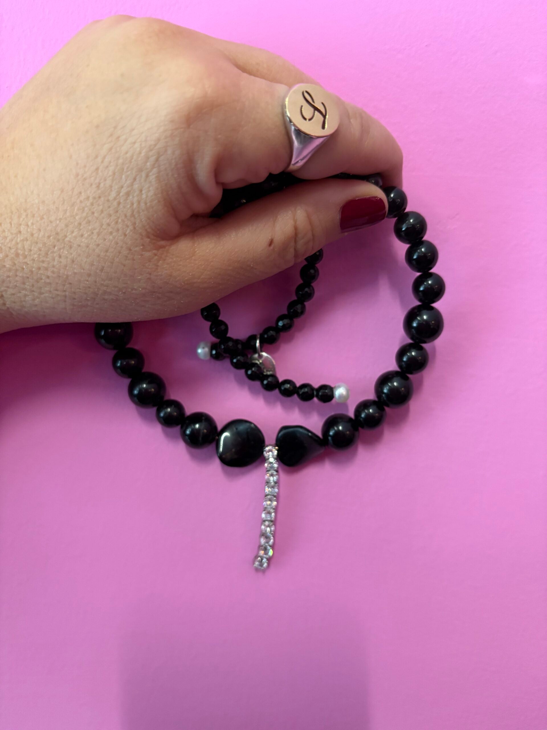 INCANTEVOLE -  Chocker flessibile    in onice con tennis argento